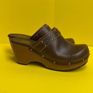 The Original Arizona Women's Mule Leather Wedge Sandals Brown Size 9.5 NWOT